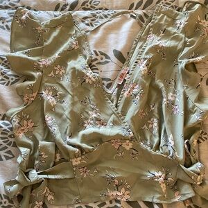 Floral Green Wrap Top